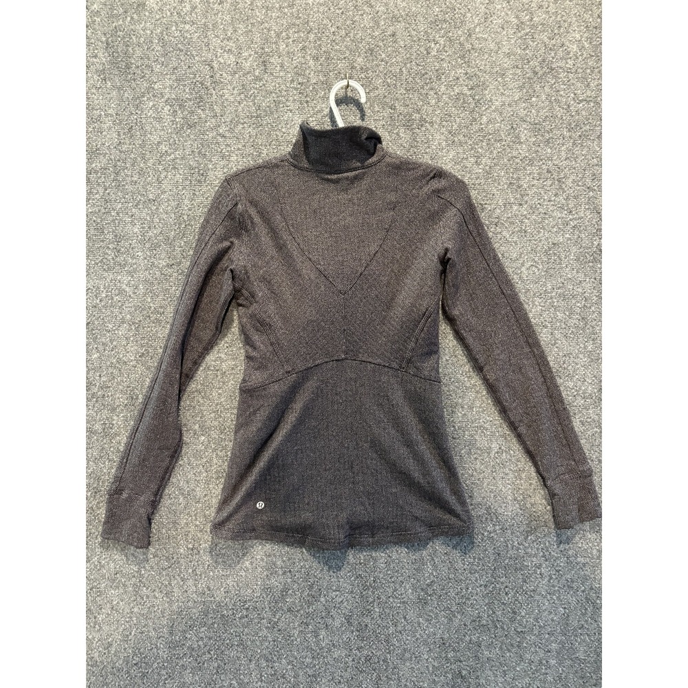 Lululemon Pullover Womens 6 Gray Herringbone Running Half Zip Thumb Holes Yoga